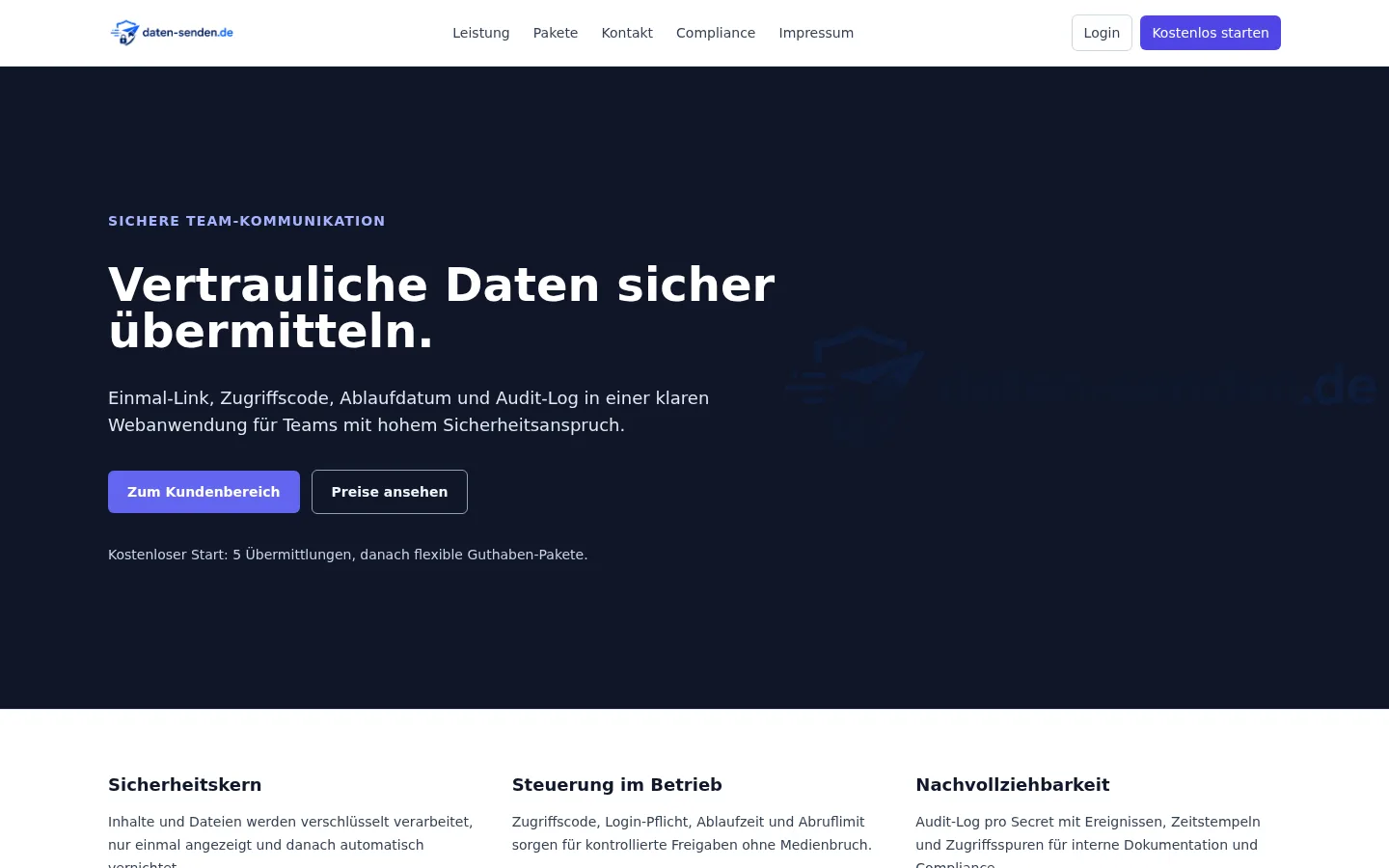 Aktueller Screenshot von daten-senden.de