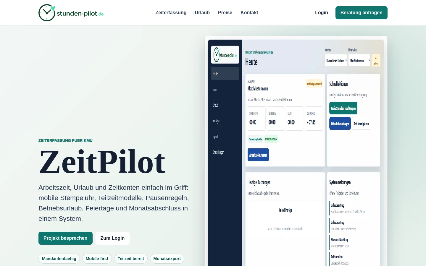 Aktueller Screenshot von StundenPilot